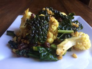 Curry Roasted Garlic Cauliflower-Kale Salad