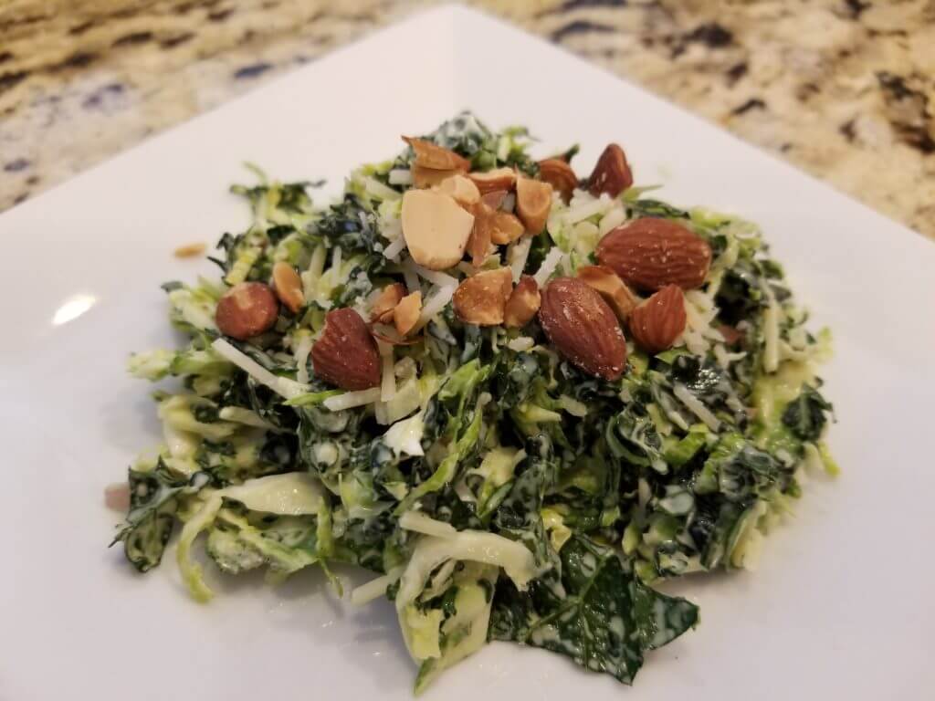 Brussels and Kale Caesar Salad
